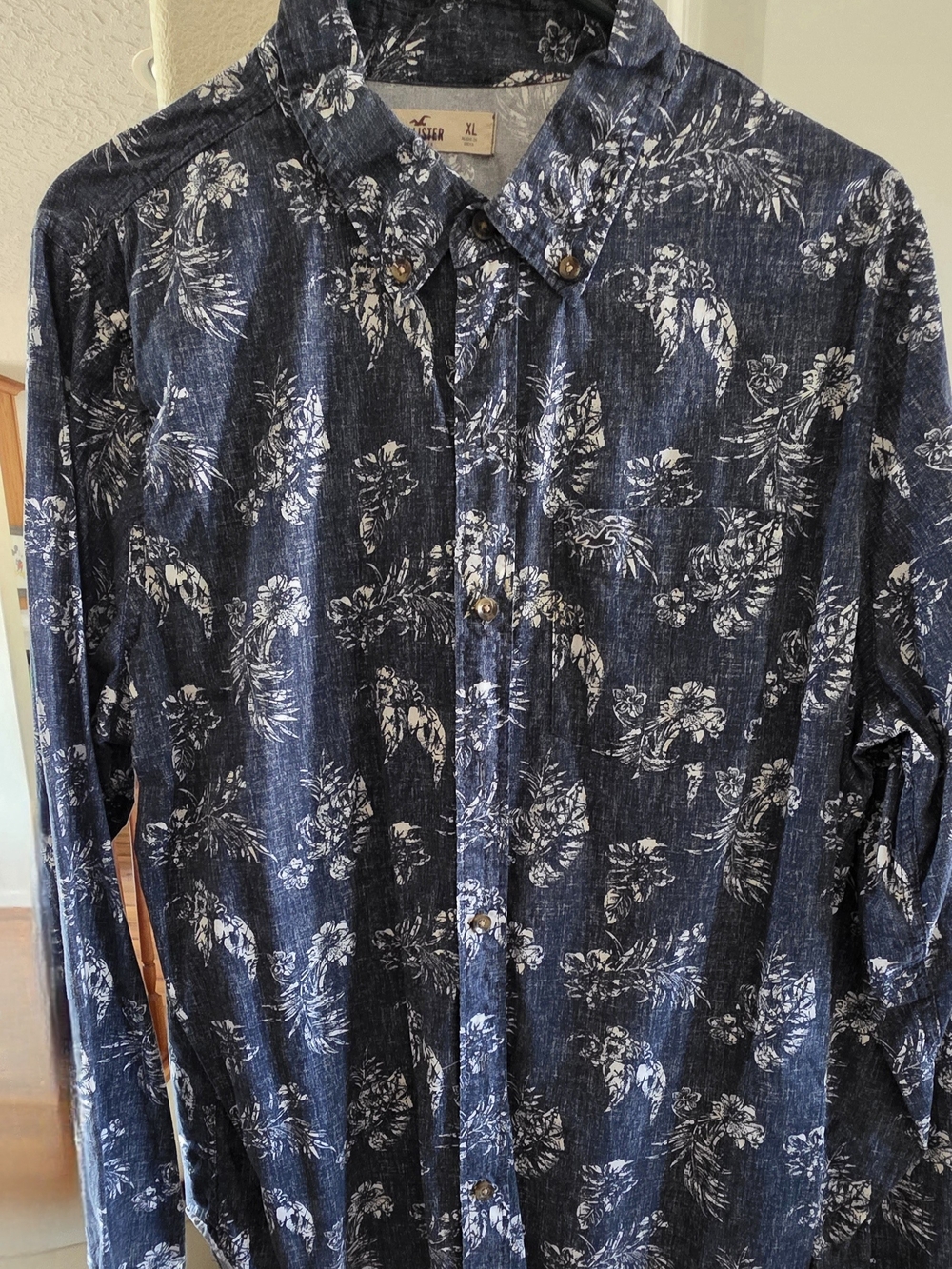 Hollister Navy Blue Floral Button-Up Shirt